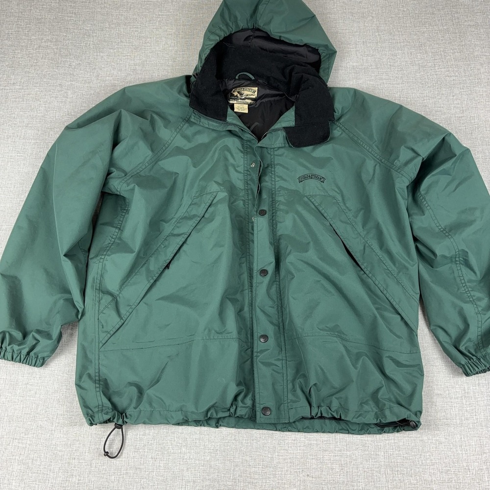 Field & Stream Jacket Mens XL Green Windbreaker Hooded Insulated Lined